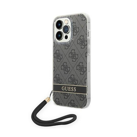 Guess 4G Print Cord - Etui ze smyczką iPhone 14 Pro Max (czarny)