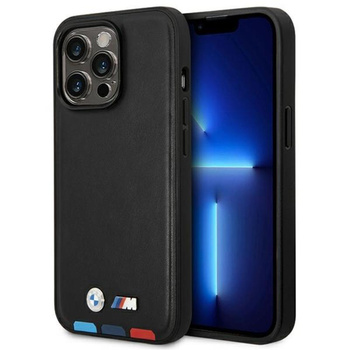 BMW Leather Hot Stamp Tricolor – Etui iPhone 14 Pro Max (Czarny)