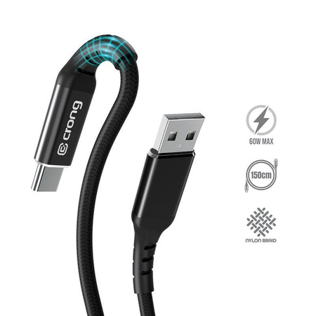 Crong Armor Link - Kabel 60W 3A USB-A do USB-C Power Delivery Fast Charging 150cm (czarny)