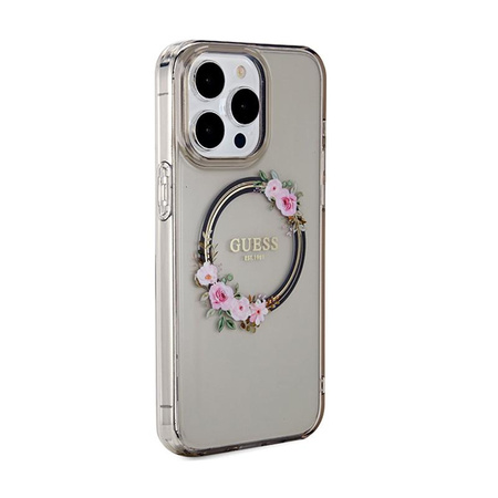 Guess IML Flowers Wreath MagSafe - Etui iPhone 15 Pro Max (czarny)