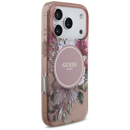 Guess IML Flowers Electro Pearl Strap MagSafe - Etui iPhone 17 Pro (różowy)