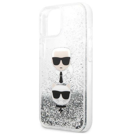 Karl Lagerfeld Liquid Glitter Karl & Choupette Head - Etui iPhone 13 (srebrny)