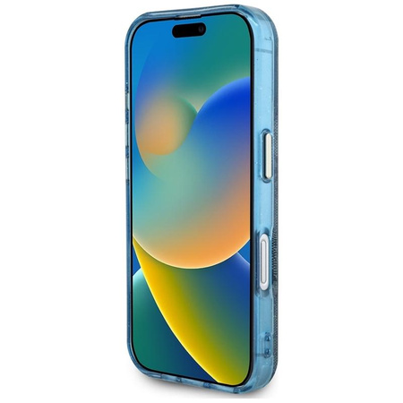 Guess IML Metal Glitter 4G Circle Triangle MagSafe - Etui do iPhone 16 (niebieski)