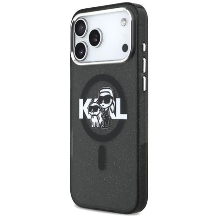 Karl Lagerfeld IML Glitter Karl & Choupette Sketch Logo MagSafe - Etui iPhone 17 Pro Max (czarny)
