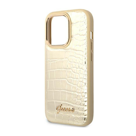 Guess Croco Collection – Etui iPhone 14 Pro Max (złoty)