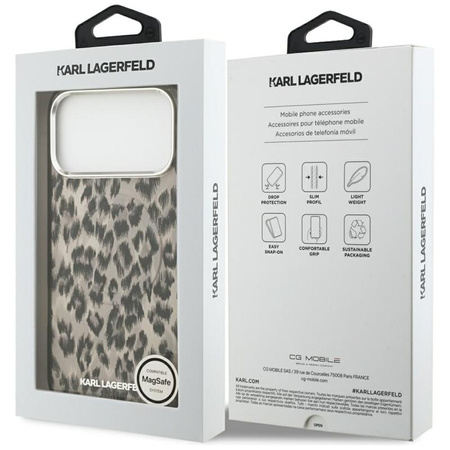 Karl Lagerfeld IML Leopard Pattern MagSafe - Etui iPhone 17 Pro Max (brązowy)
