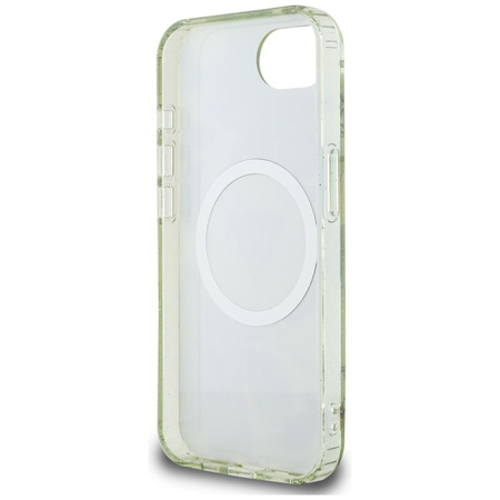 Guess IML Metal Glitter Flowers Triangle MagSafe - Etui do iPhone 16e (zielony)