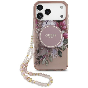 Guess IML Flowers Electro Pearl Strap MagSafe - Etui iPhone 17 Pro Max (różowy)