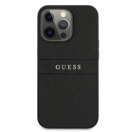 Guess Saffiano Metal Logo Stripes - Etui iPhone 13 Pro (czarny)