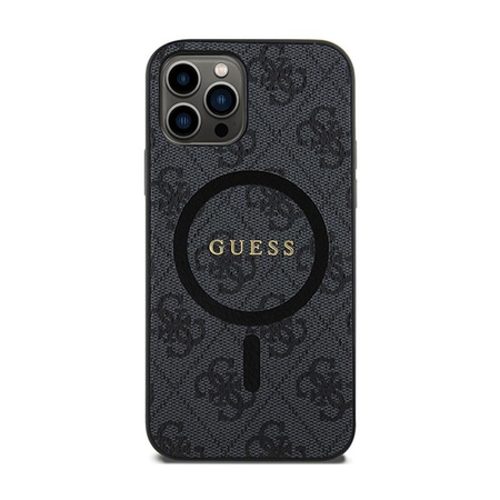 Guess 4G Collection Leather Metal Logo MagSafe - Etui iPhone 12 / iPhone 12 Pro (czarny)