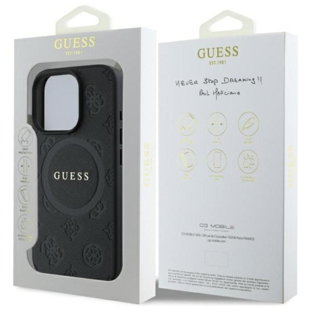 Guess Saffiano Peony Classic Logo MagSafe - Etui iPhone 16 Pro (czarny)