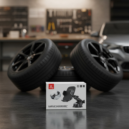 Uchwyt samochodowy Crong Carclip na deskę rozdzielczą i przednią szybę - czarny