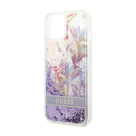 Guess Liquid Glitter Flower – Etui iPhone 14 (fioletowy)