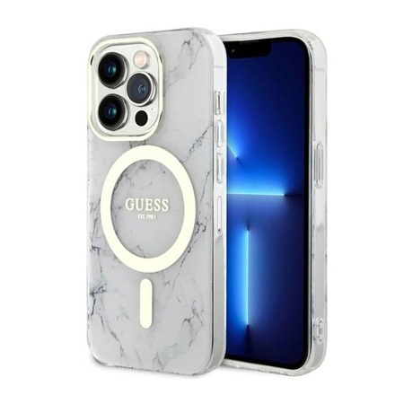 Guess Marble MagSafe - Etui iPhone 14 Pro (Biały)