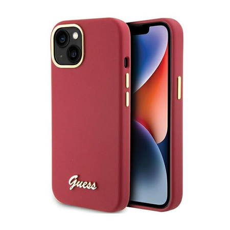 Guess Silicone Script Metal Logo & Frame - Etui iPhone 15 (magenta)