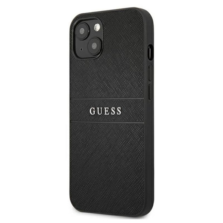 Guess Saffiano Metal Logo Stripes - Etui iPhone 13 (czarny)