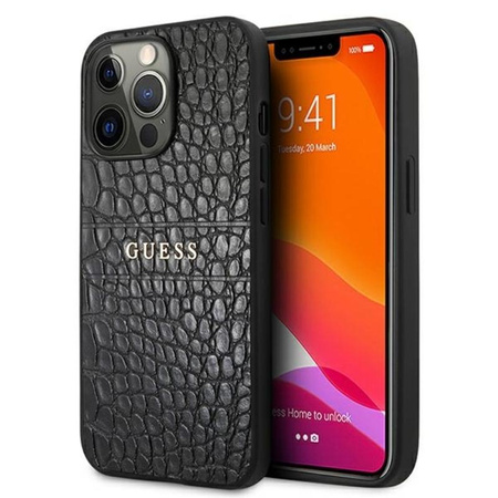 Guess Croco Stamp Lines - Etui iPhone 13 Pro (czarny)