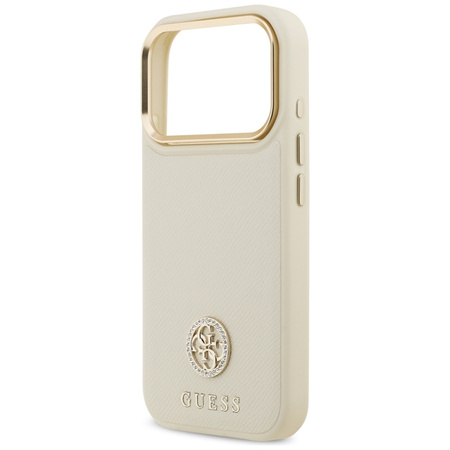 Guess Grained Strass Logo MagSafe - Etui iPhone 17 Pro (beżowy)
