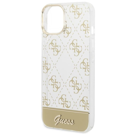 Guess 4G Stripe Script Logo Electroplated Pattern – Etui iPhone 14 (złoty)