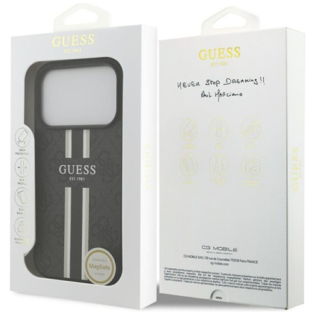 Guess 4G Printed Stripes MagSafe - Etui iPhone 17 Pro (czarny)