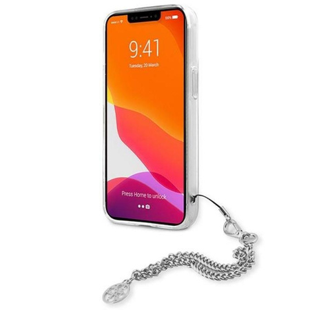 Guess Peony Chain Handle - Etui iPhone 13 Pro Max (srebrny)
