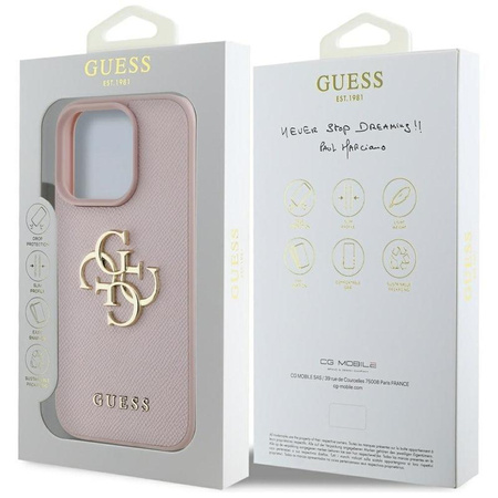 Guess Grained Big 4G Logo Small Classic Logo - Etui do iPhone 16 Pro Max (różowy)