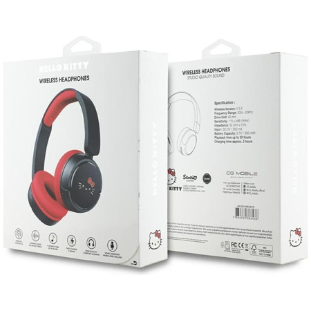 Hello Kitty Face Logo - Bezprzewodowe słuchawki nauszne Bluetooth V5.3 (czerwony)