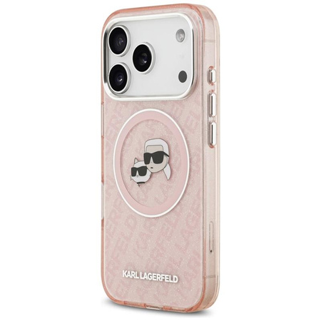 Karl Lagerfeld IML Glitter Karl & Choupette Heads Logo MagSafe - Etui iPhone 17 Pro (różowy)