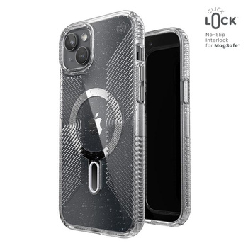 Speck Presidio Lux Grip ClickLock & Magsafe - Etui iPhone 15 Plus (Clear / Chrome Finish / Serene Silver)