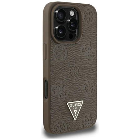 Guess Grained Hot Stamp Peony Triangle Logo MagSafe - Etui do iPhone 16 Pro Max (brązowy)