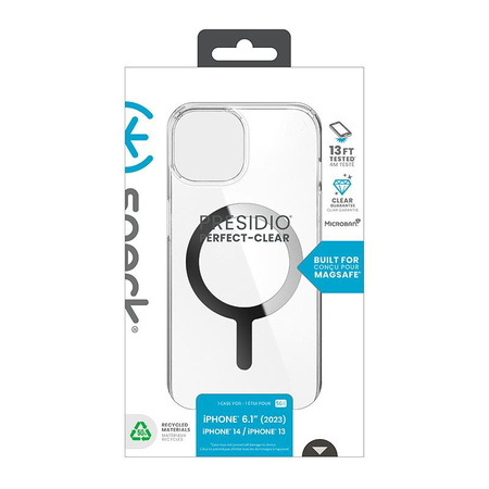Speck Presidio Perfect-Clear MagSafe - Etui iPhone 16e / iPhone 15 / iPhone 14 / iPhone 13 (Clear / Chrome Finish / Serene Silver)