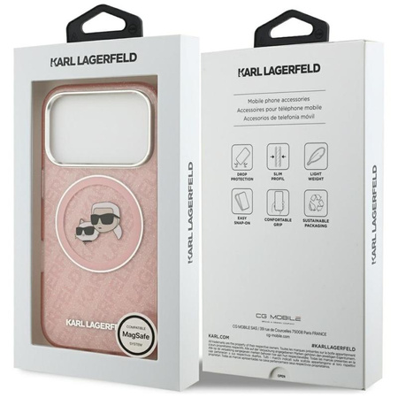 Karl Lagerfeld IML Glitter Karl & Choupette Heads Logo MagSafe - Etui iPhone 17 Pro (różowy)