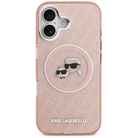 Karl Lagerfeld IML Glitter Karl & Choupette Heads Logo MagSafe - Etui iPhone 17 (różowy)