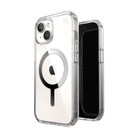 Speck Presidio Perfect-Clear MagSafe - Etui iPhone 16e / iPhone 15 / iPhone 14 / iPhone 13 (Clear / Chrome Finish / Serene Silver)