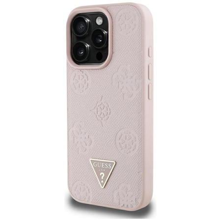Guess Grained Hot Stamp Peony Triangle Logo MagSafe - Etui do iPhone 16 Pro Max (różowy)