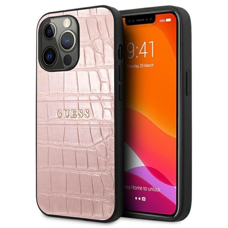 Guess Croco Stamp Lines - Etui iPhone 13 Pro Max (różowy)