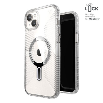 Speck Presidio Perfect-Clear Grip ClickLock & MagSafe - Etui iPhone 15 Plus / iPhone 14 Plus (Clear / Chrome Finish / Serene Silver)