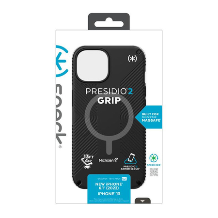 Speck Presidio2 Grip MagSafe - Antypoślizgowe etui iPhone 14 / iPhone 13 (Black / Black / White)