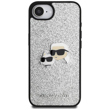 Karl Lagerfeld Fixed Glitter Karl & Choupette Heads Metal Pin - Etui do iPhone 16e (srebrny)
