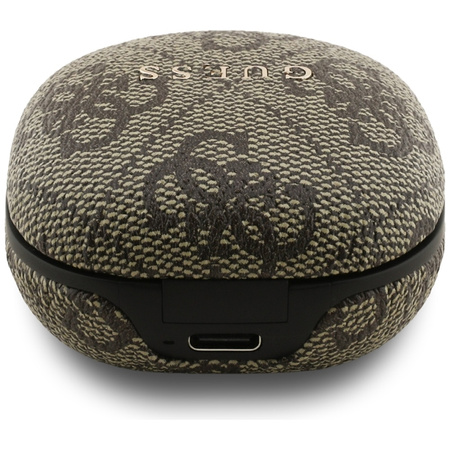 Guess 4G Classic Metal Logo - Słuchawki Bluetooth TWS ENC + etui ładujące (brązowy)