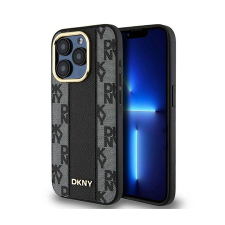 DKNY Leather Checkered Mono Pattern MagSafe - Etui iPhone 15 Pro Max (czarny)