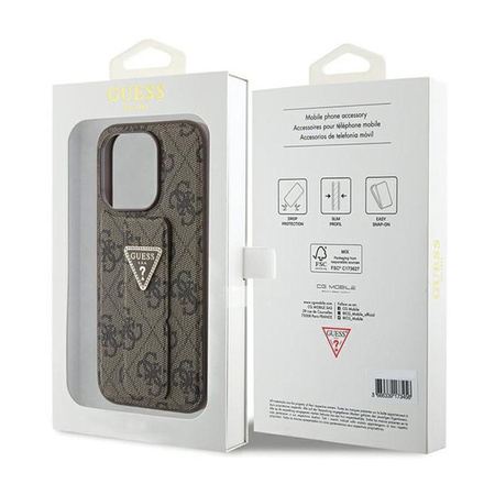 Guess Grip Stand 4G Triangle Strass Logo - Etui iPhone 15 Pro (brązowy)