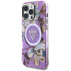 Guess Glitter Flowers Triangle Buttons MagSafe - Etui do iPhone 16 Pro (fioletowy)