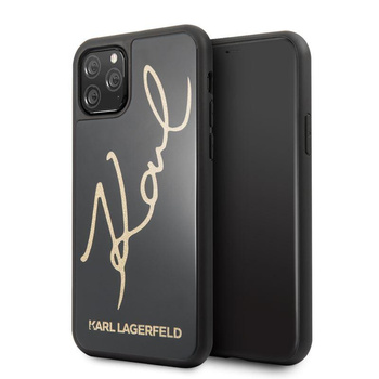 Karl Lagerfeld Double Layers Tempered Glass Glitter Signature Case - Etui iPhone 11 Pro (czarny)