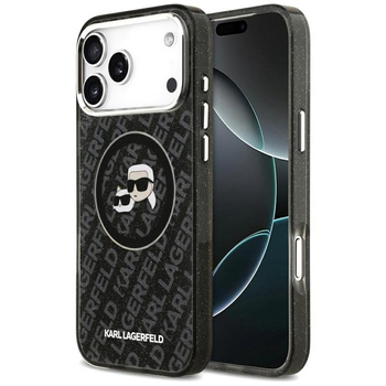 Karl Lagerfeld IML Glitter Karl & Choupette Heads Logo MagSafe - Etui iPhone 17 Pro Max (czarny)