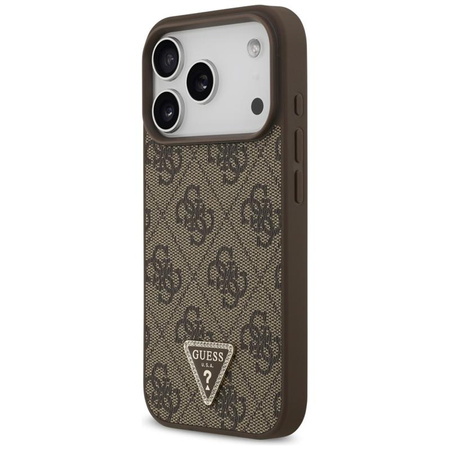 Guess Leather 4G Triangle Strass MagSafe - Etui iPhone 17 Pro (brązowy)