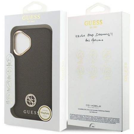 Guess Grained Strass Logo MagSafe - Etui iPhone 17 (brązowy)