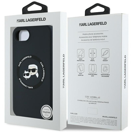 Karl Lagerfeld Silicone Karl & Choupette Heads MagSafe - Etui do iPhone 16e (czarny)