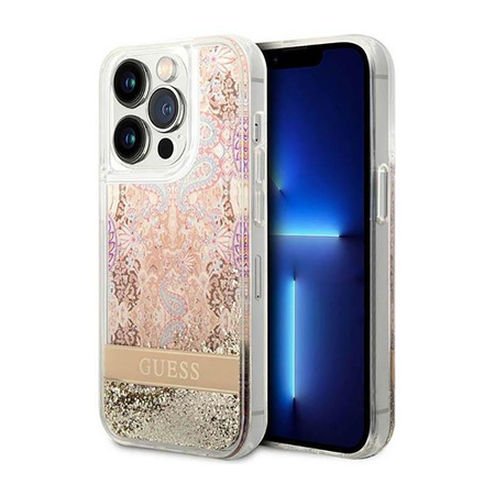 Guess Liquid Glitter Paisley - Etui iPhone 14 Pro (złoty)