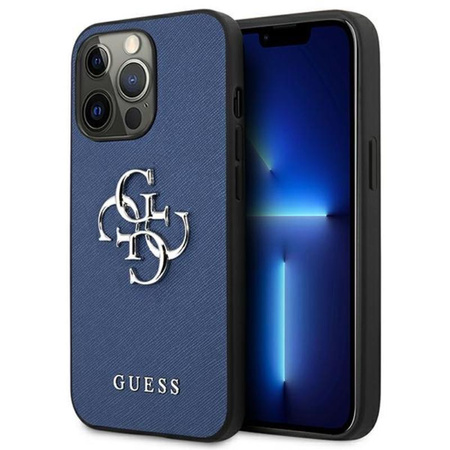Guess Saffiano 4G Big Silver Logo - Etui iPhone 13 Pro (niebieski)